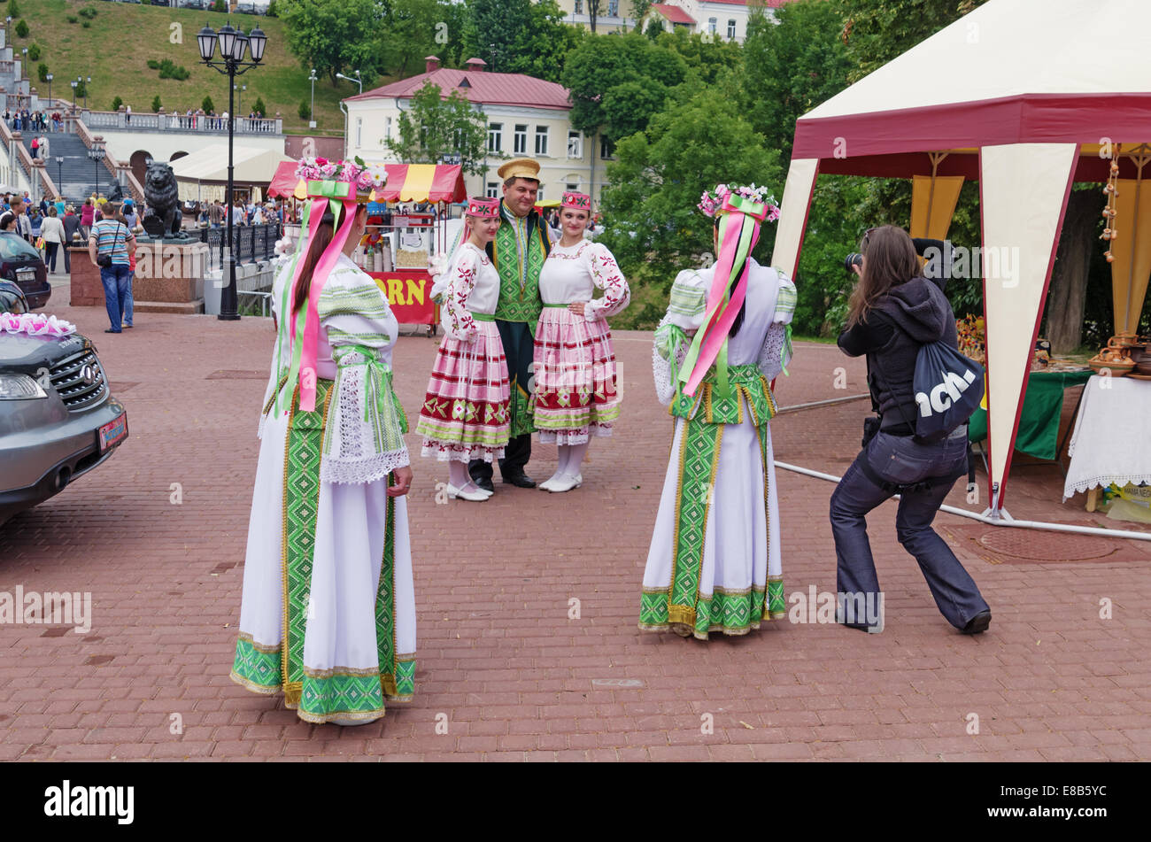 The Belarus folklore groups dance and sings on streets in Vitebsk Stock