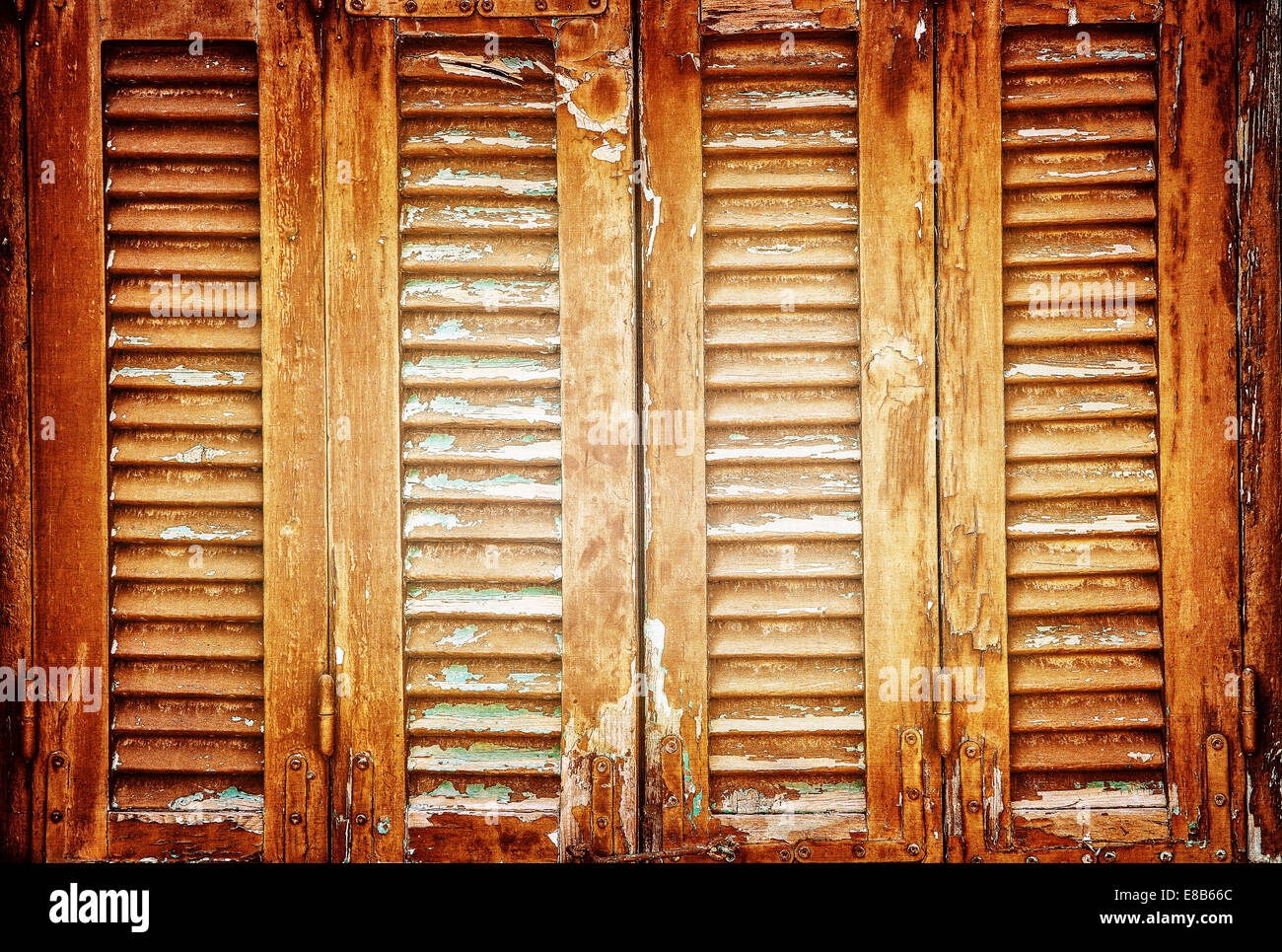 Vintage windows shutters background, closed aged wooden shutters ...