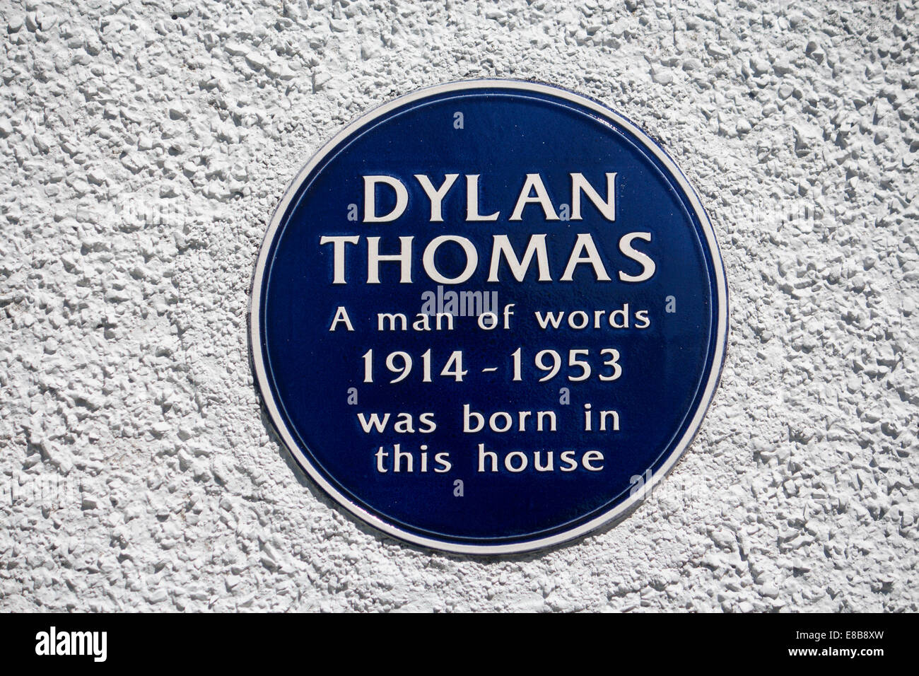 Blue plaque on exterior wall of 5 Cwmdonkin Drive Uplands Swansea Wales UK Birthplace and childhood home of Dylan Marlais Thomas Stock Photo