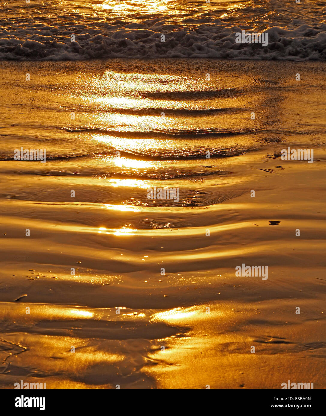 Golden Sunset Reflected on Wet Washboard Sand Stock Photo Alamy
