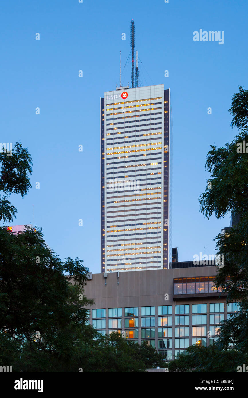 First Canadian Place (BMO Tower) at dusk. Toronto, Ontario, Canada. Stock Photo