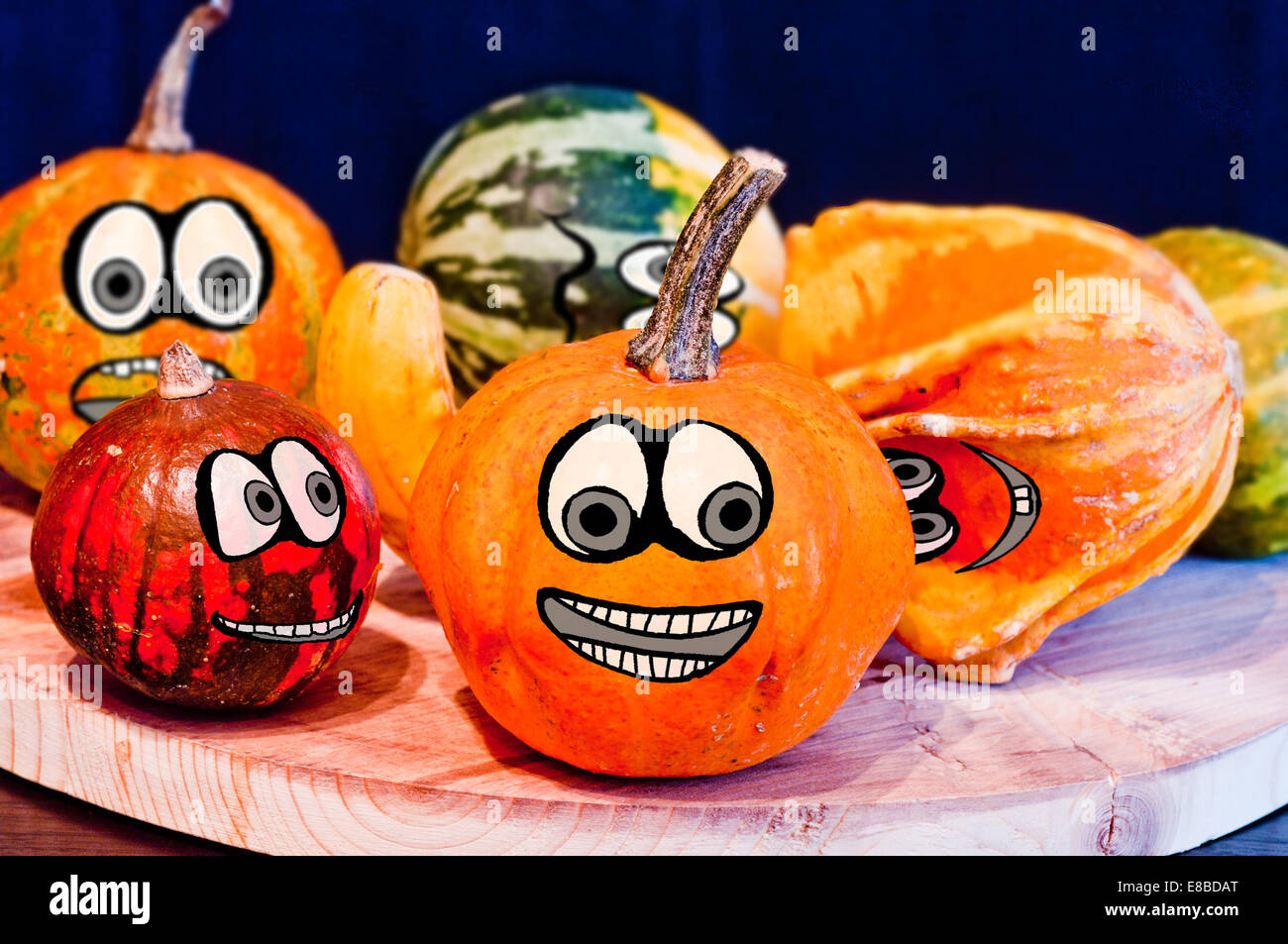 The famous halloween pumpkins get some nice friends who accompany you to make jokes and ask for treats Stock Photo