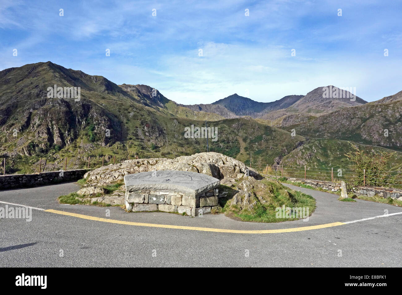 Viewpoint to the Snowdon mountain massif located on A498 in Gwynedd Northern Wales UK Stock Photo