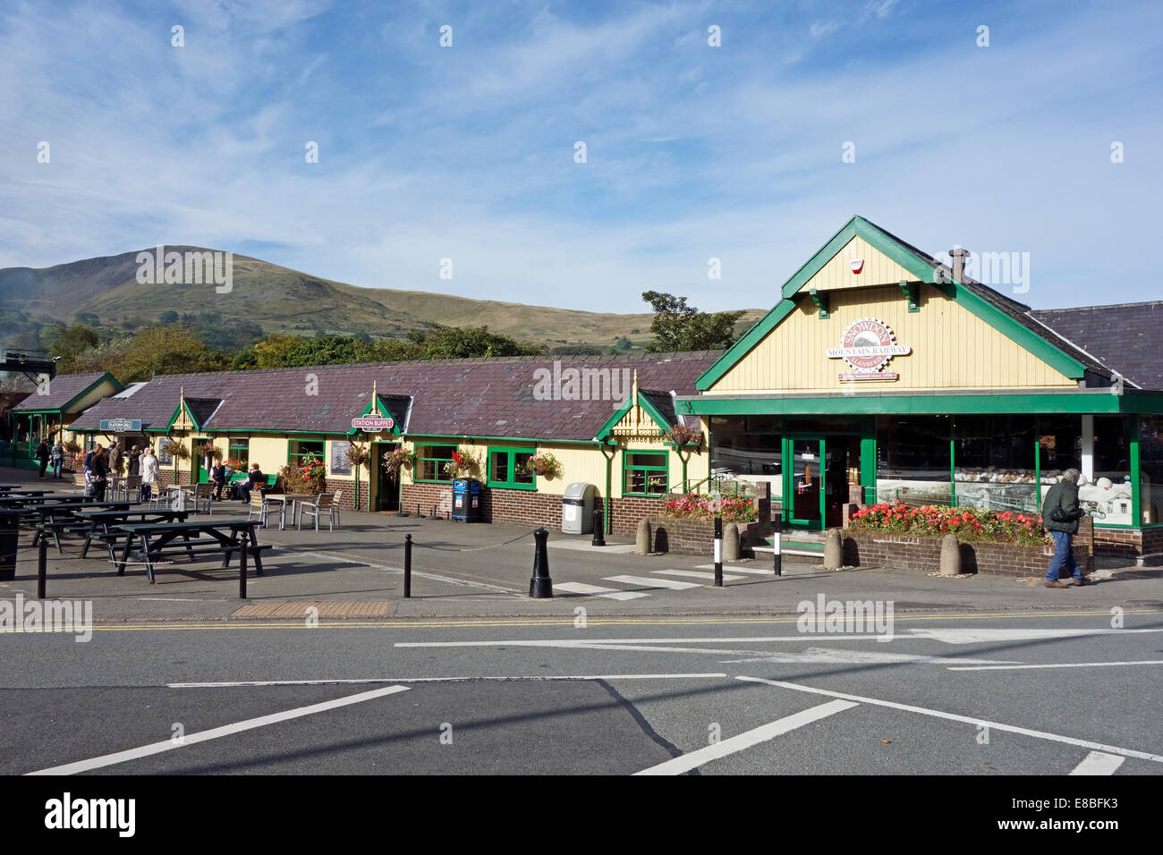 Snowdon Mountain Railway station at Llanberis in Conwy Wales UK with ticket office and buffet Stock Photo