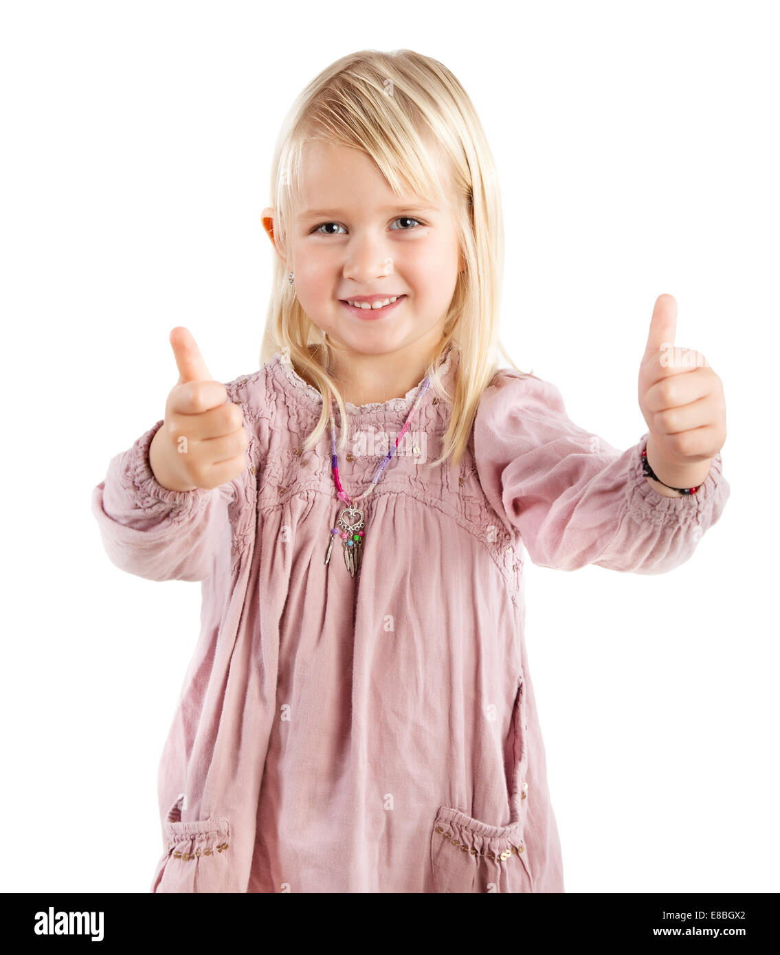 girl showing thumbs up isolated on white Stock Photo - Alamy