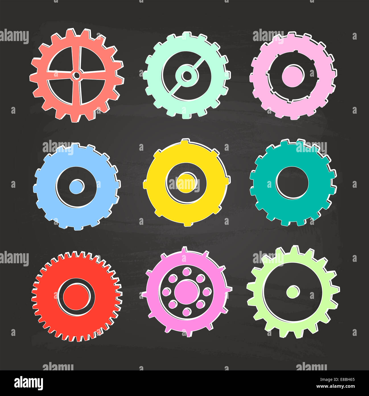 Gear Icons Set On Blackboard Stock Photo Alamy