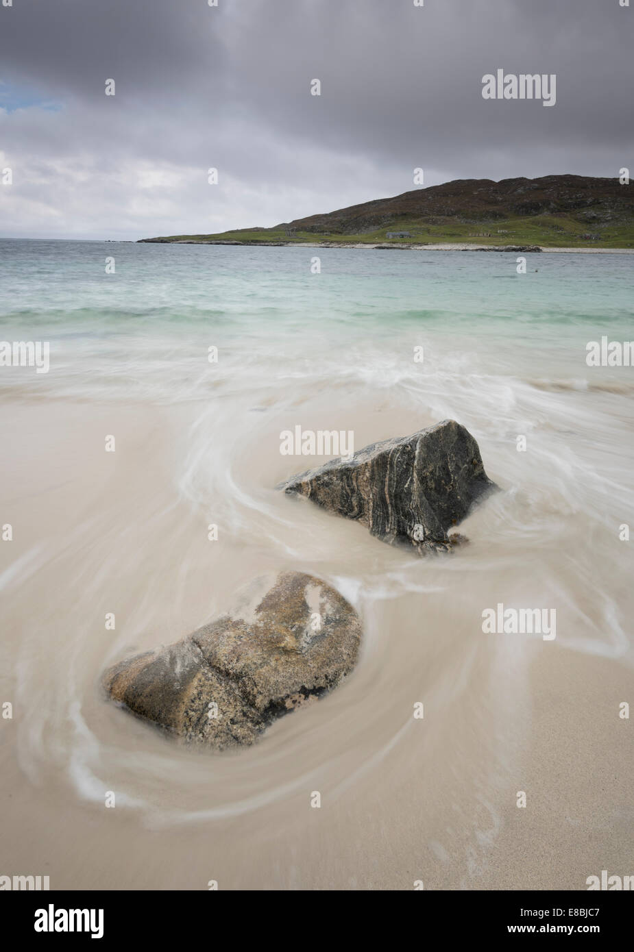 View to the island of Scarp from Traigh Mheilen beach, Isle of Harris, Outer Hebrides Stock Photo