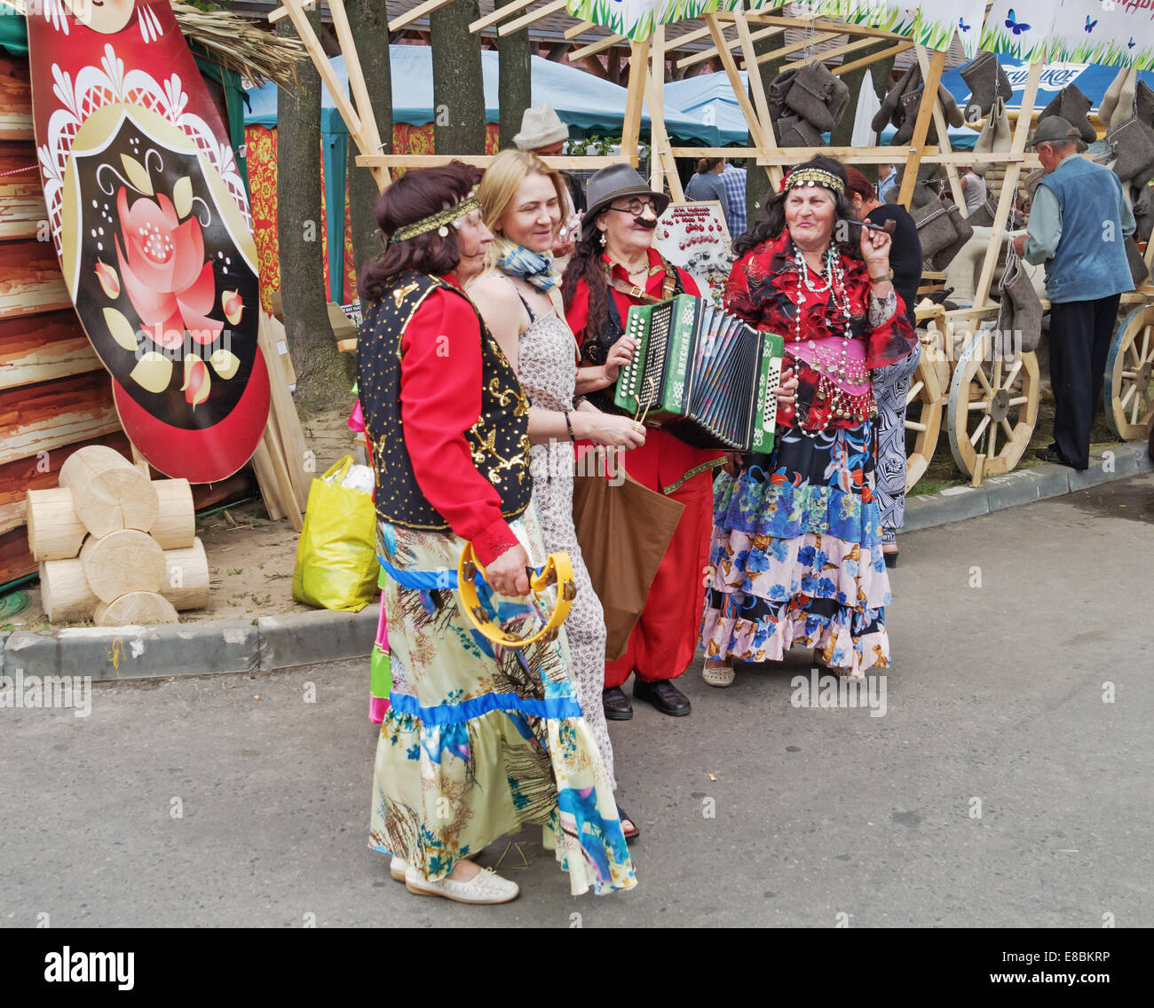 The Belarus folklore groups dance and sings on streets in Vitebsk Stock