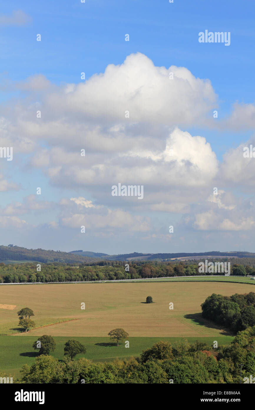 Classic English countryside as viewed from the Trundle at Goodwood, Sussex, UK. Stock Photo