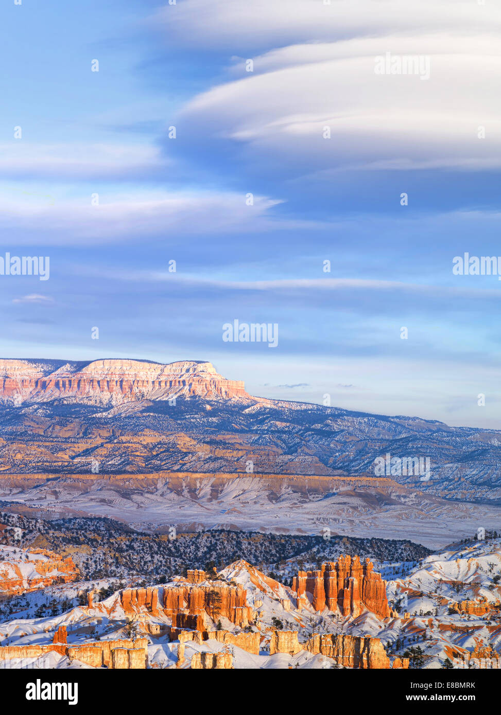 Winter view of the disk clouds in Bryce Canyon, Utah. Stock Photo