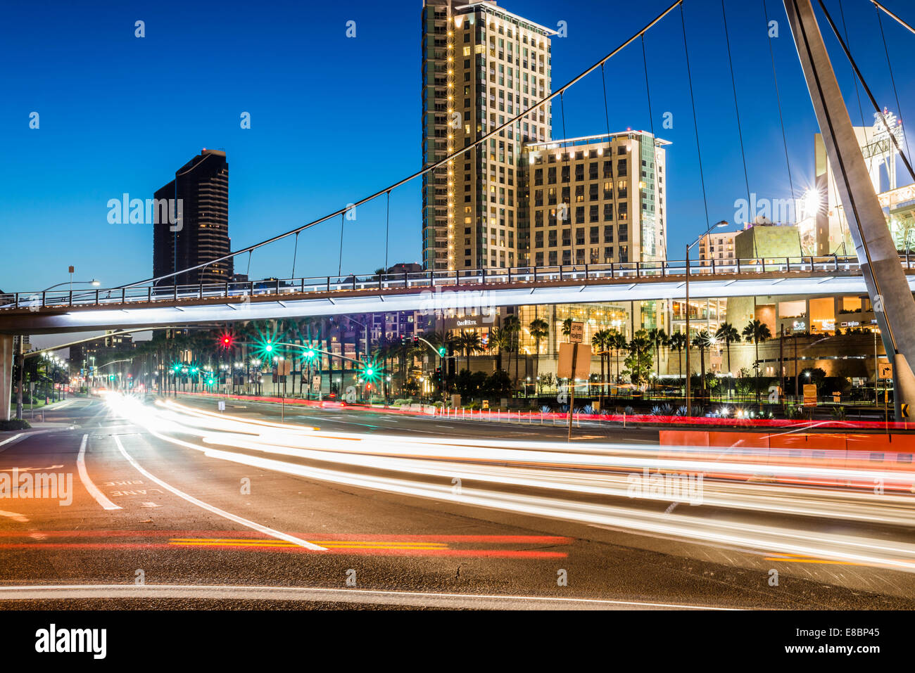 The Harbor Drive Pedestrian Bridge in downtown San Diego viewed at