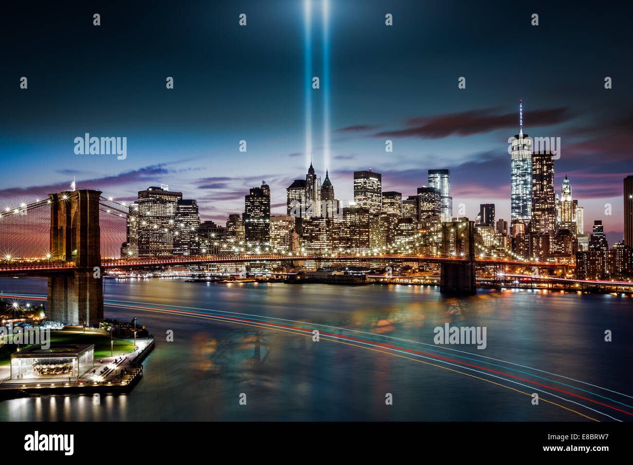 Tribute in Light memorial on September 11, 2014 in  New York Stock Photo