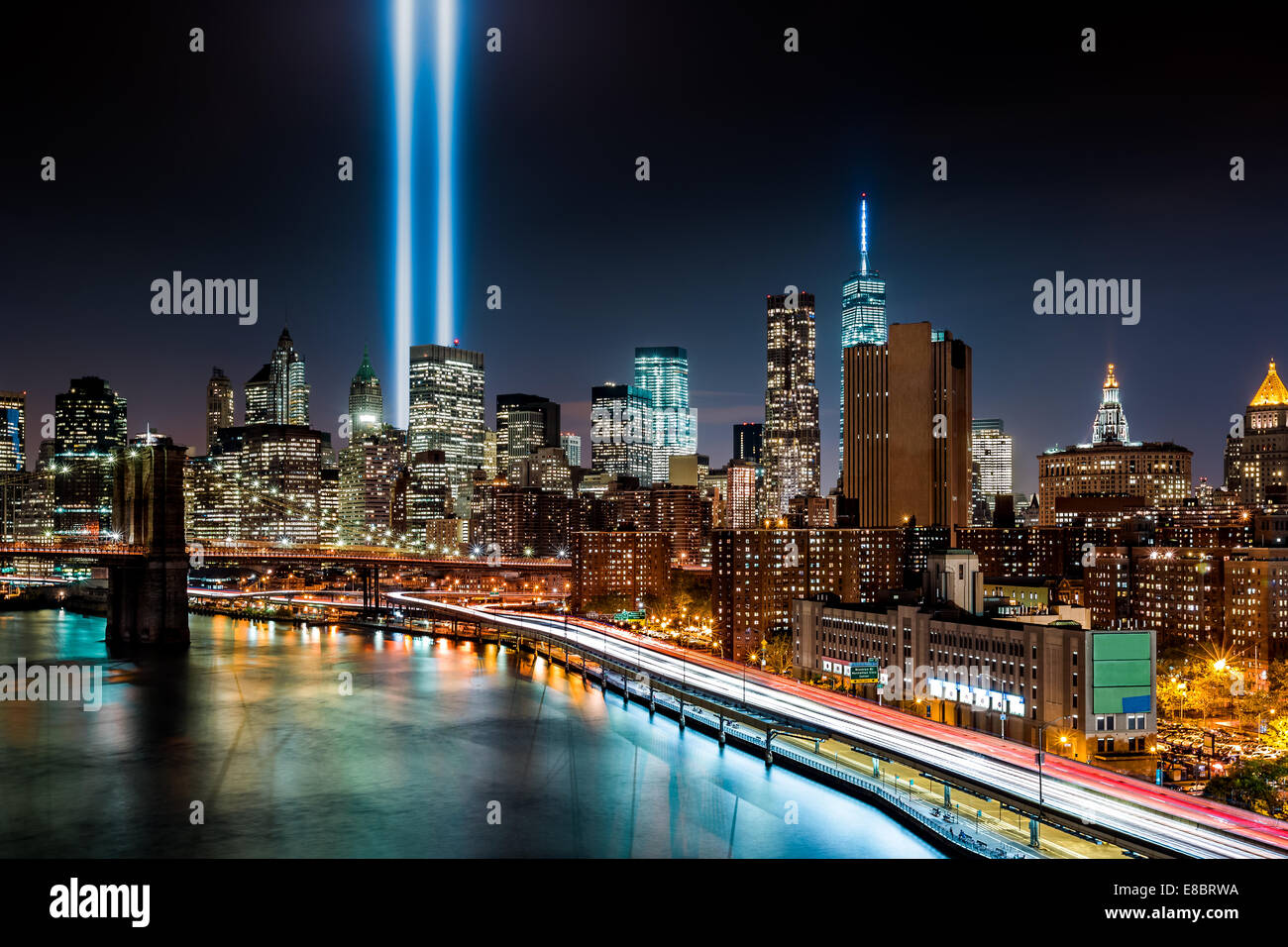 Tribute in Light memorial on September 11, 2014 in  New York Stock Photo
