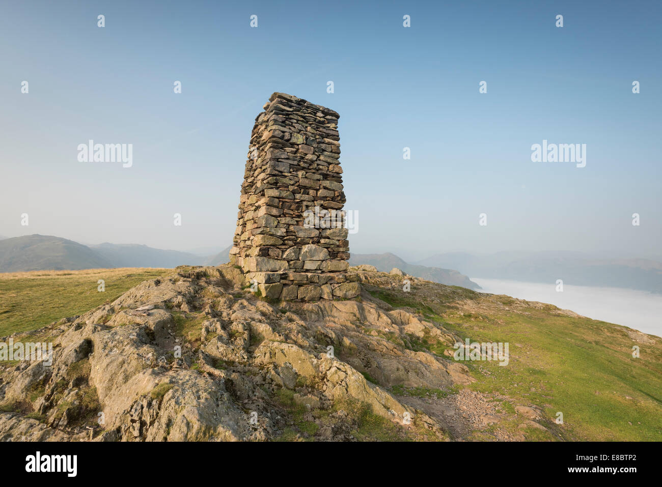 Large summit pillar on the summit of Hallin Fell in the English Lake District, UK Stock Photo