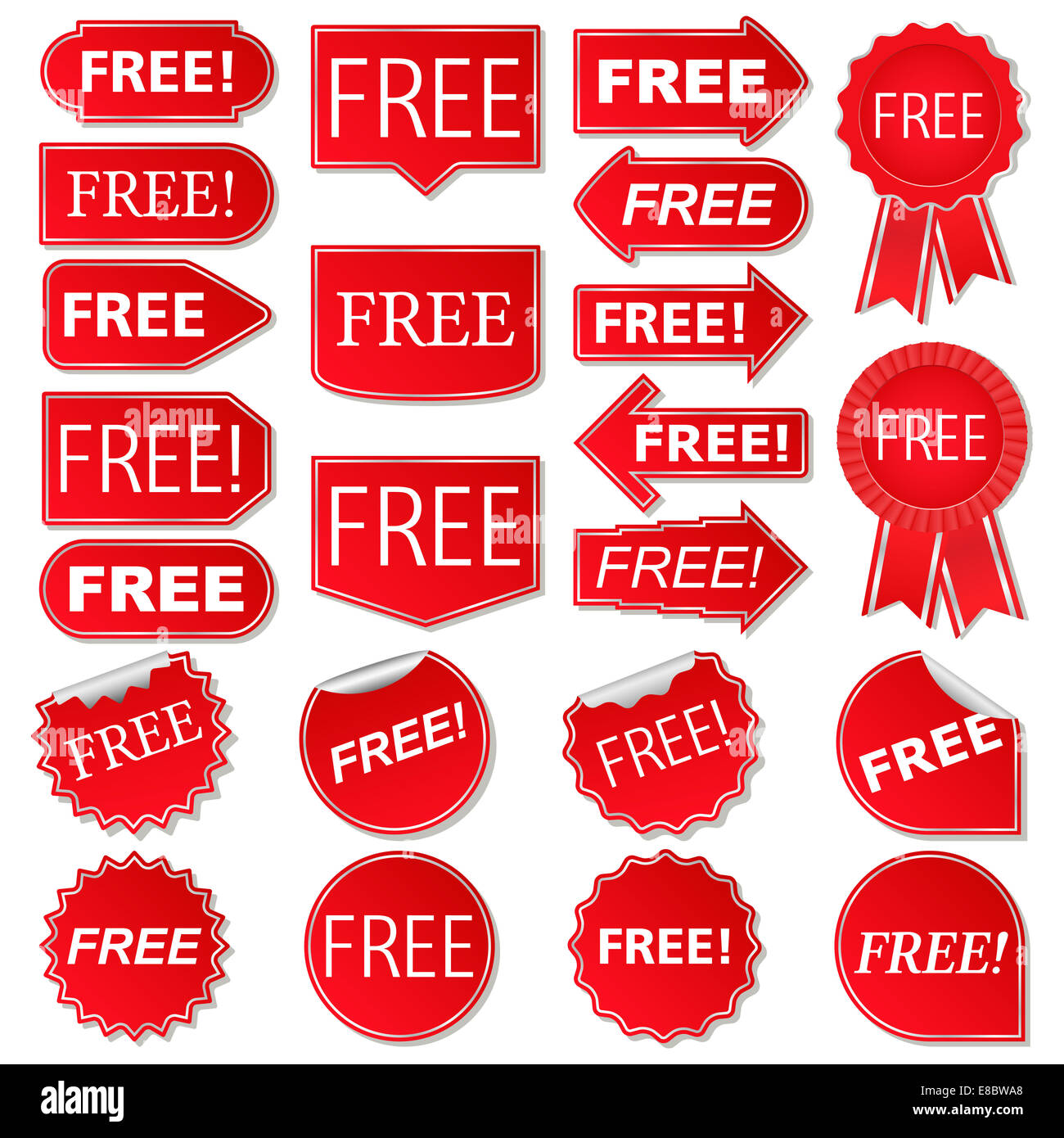 Free labels, collection of red stickers Stock Photo