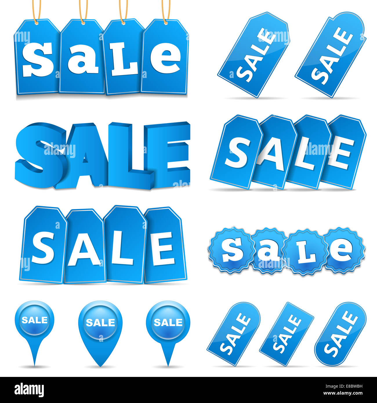 Blue sale tags and banners Stock Photo - Alamy