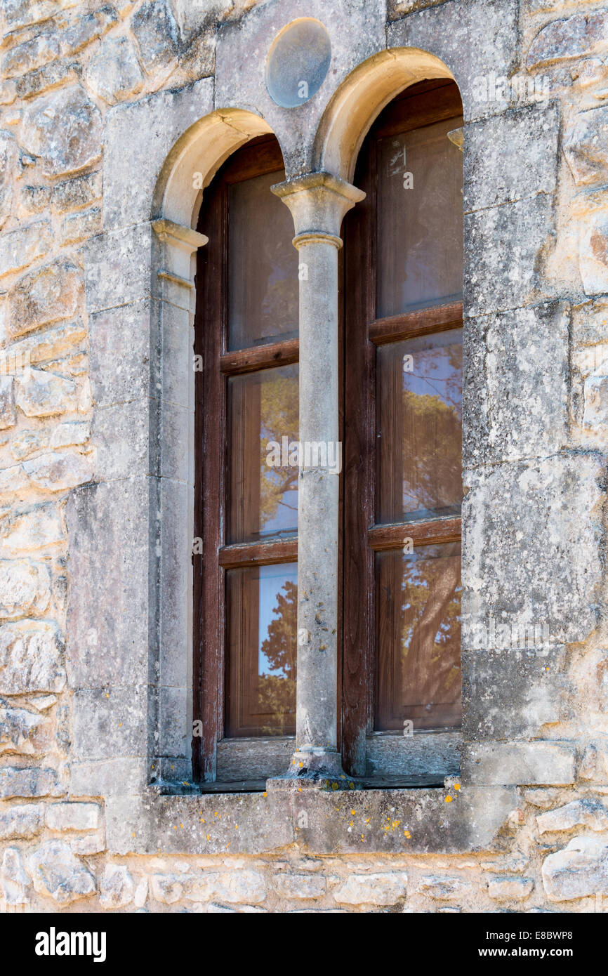 Ancient Double Window in an old Sicilian temple Stock Photo