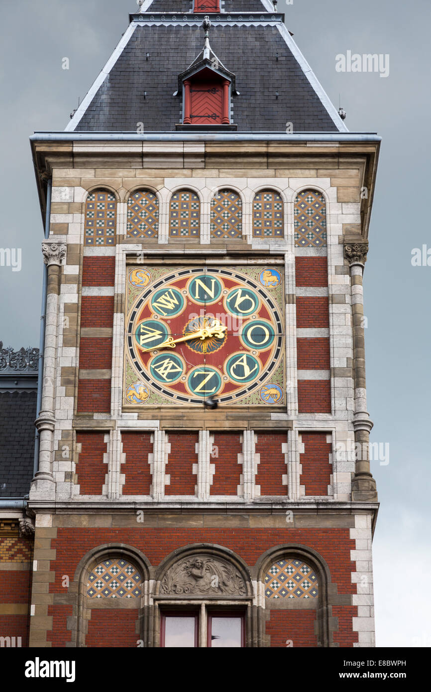 clock tower, Amsterdam Centraal railway station, the Netherlands Stock Photo