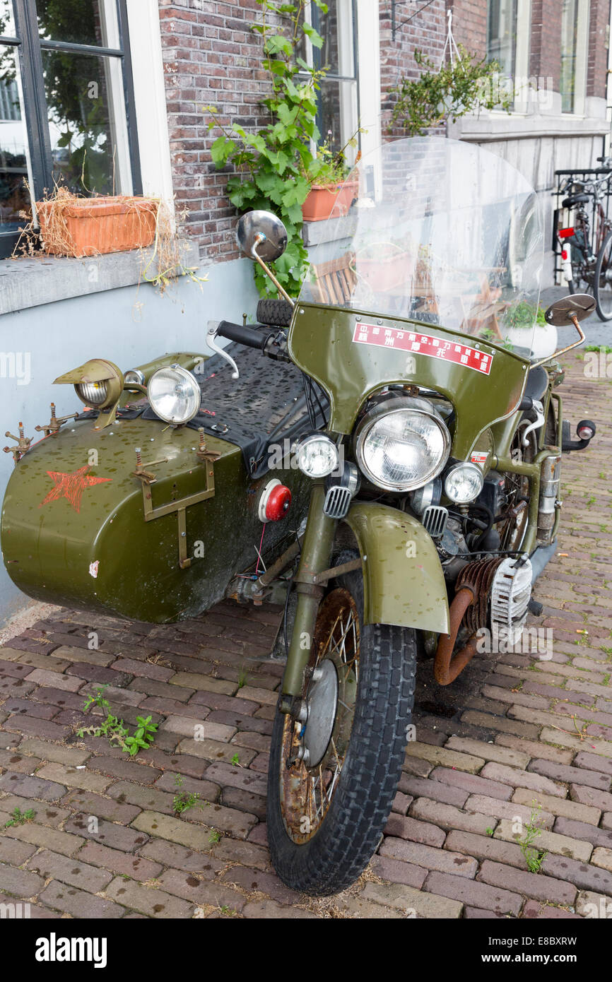 Chang Jiang CJ750 Chinese army motorcycle with sidecar, Amsterdam, Holland Stock Photo