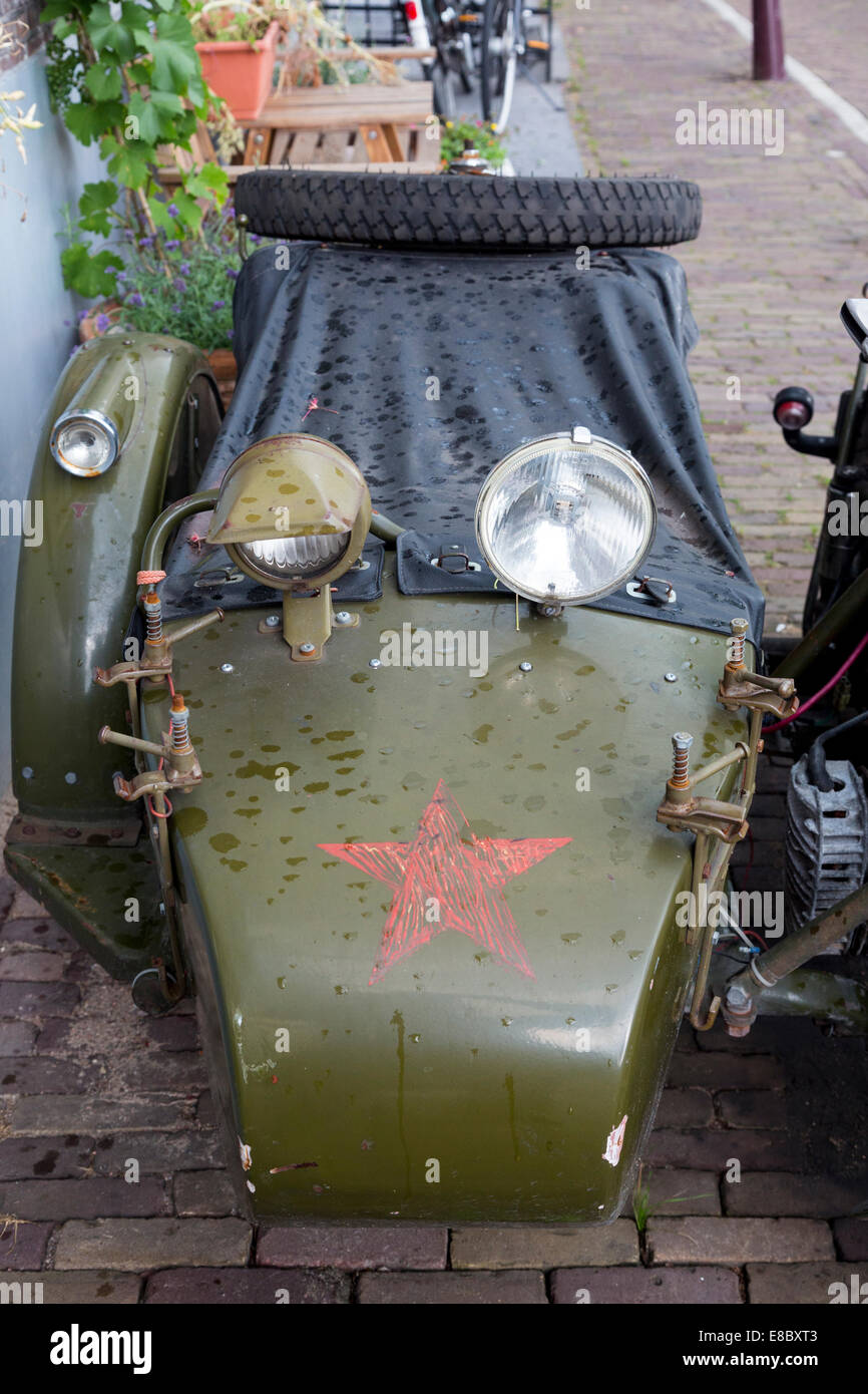 sidecar of Chang Jiang CJ750 Chinese army motorcycle,  Amsterdam, Holland Stock Photo
