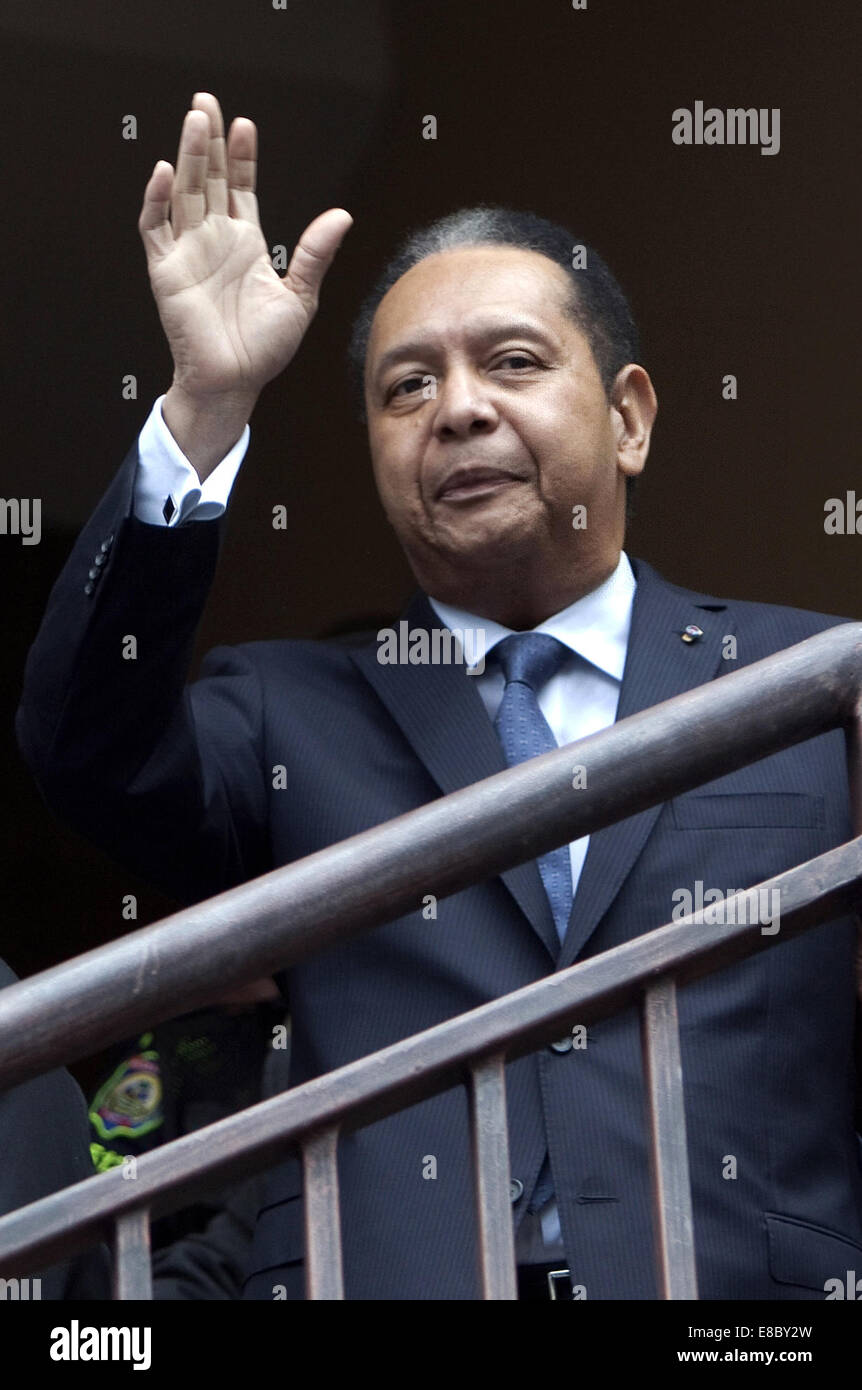 141004) -- PORT AU PRINCE, Oct. 4, 2014 (Xinhua) -- Image taken on Jan. 18,  2011 shows Jean-Claude Duvalier, former President of Haiti, at a hotel in  Port-Au-Prince, capital of Haiti. Jean-Claude