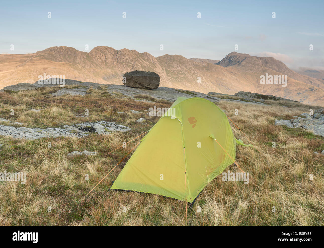 Wild Camping On Pike Of Blisco Great Langdale English Lake District With Crinkle Crags And Bowfell Beyond Stock Photo Alamy