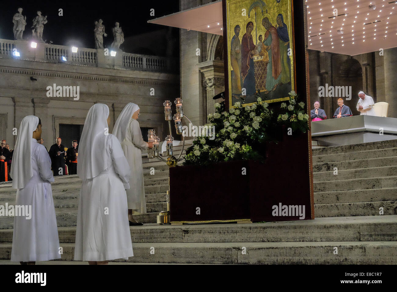 St Peter's Square, Vatican City. 4th Oct, 2014. Pope Francis at the prayer vigil for the family synod Credit:  Realy Easy Star/Alamy Live News Stock Photo