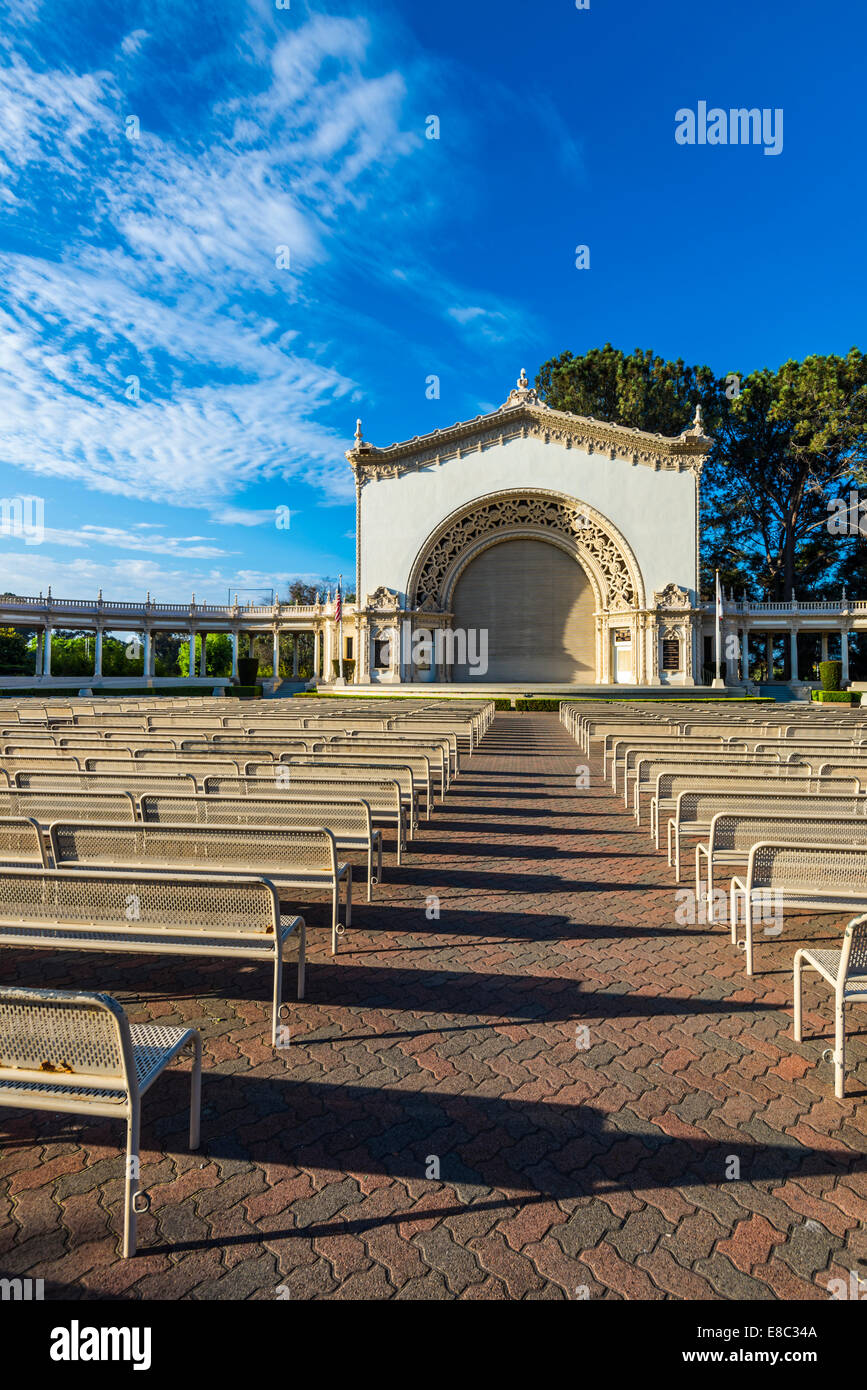View of the Spreckels Organ Pavilion on a tranquil morning. Balboa Park