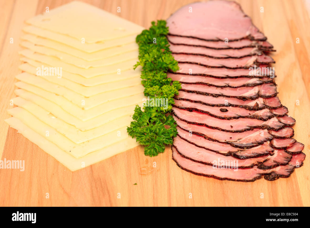 Sliced pastrami sandwich meat and swiss cheese Stock Photo Alamy
