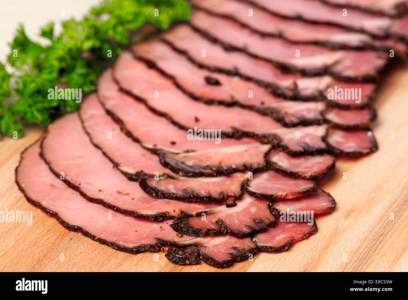 Sliced pastrami sandwich meat Stock Photo Alamy