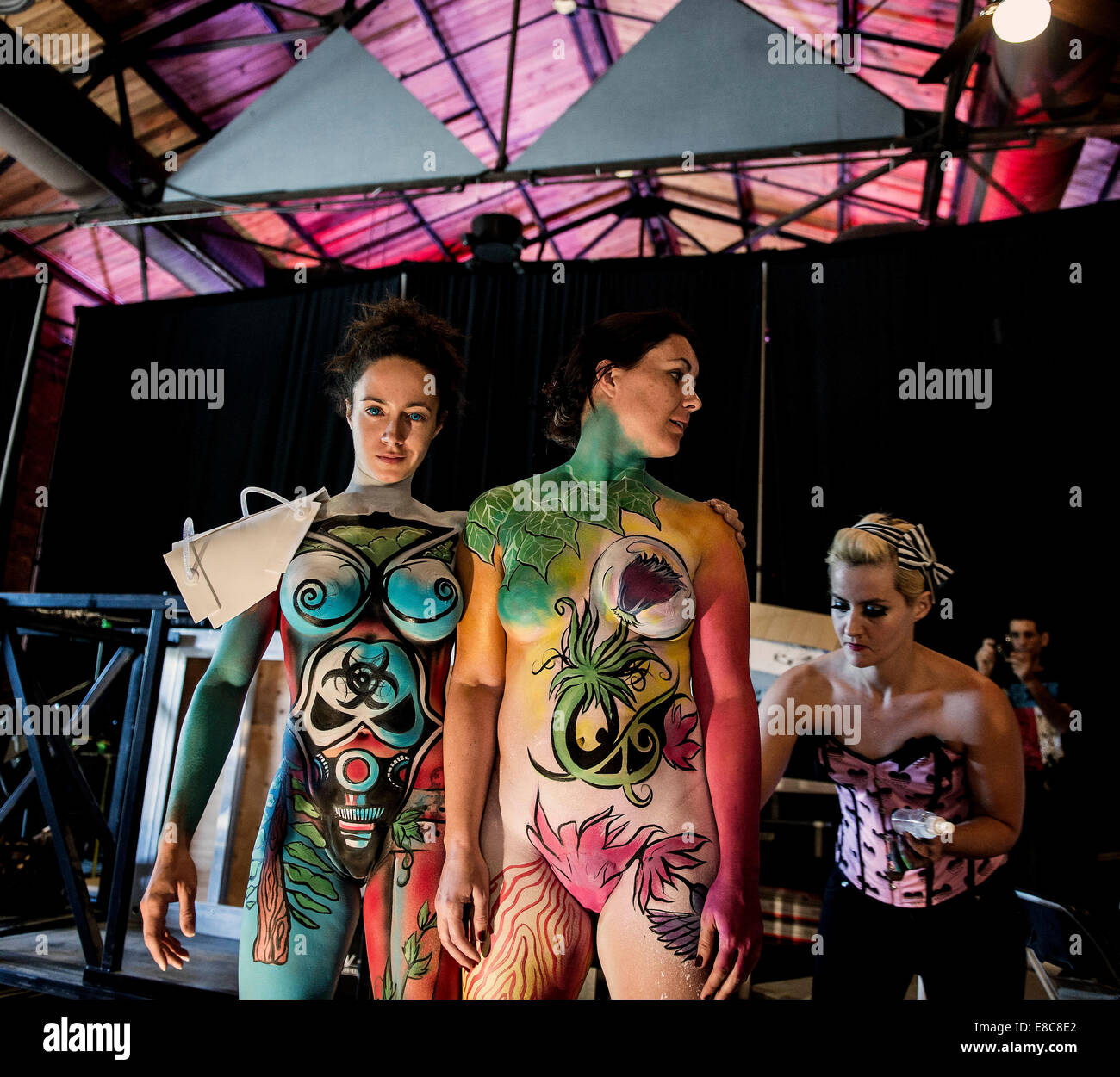 Atlanta, Georgia, USA. 04th Oct, 2014. A model is painted during the Fifth Annual North American Body Painting Championships. Credit:  Brian Cahn/ZUMA Wire/Alamy Live News Stock Photo