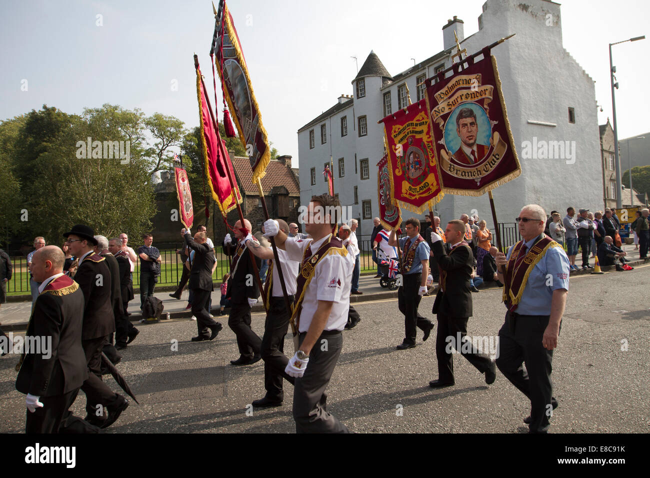 Members of the Protestant Orange Order marching through Edinburgh to show support for a No vote in the forthcoming referendum. Stock Photo