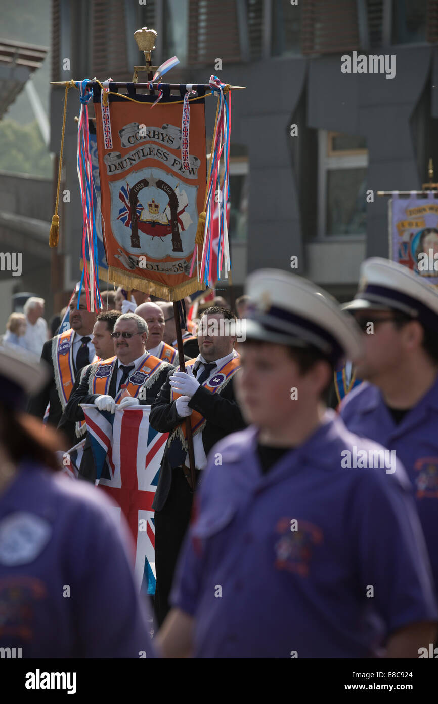 Members of the Protestant Orange Order marching through Edinburgh to show support for a No vote in the forthcoming referendum. Stock Photo