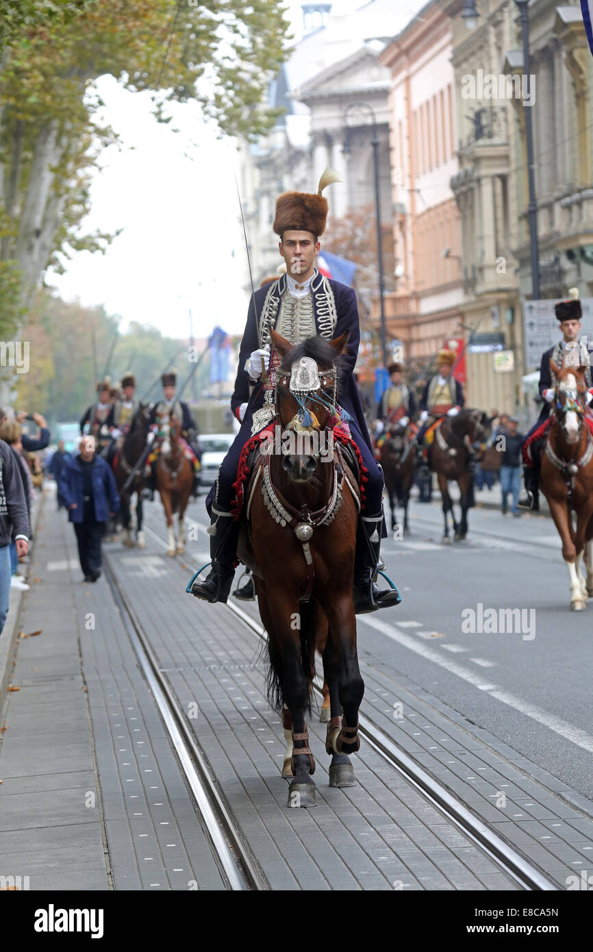 Parada 70 participants, thirty horses and forty members of the marching band have announced the next, 300th Sinjska alka Stock Photo