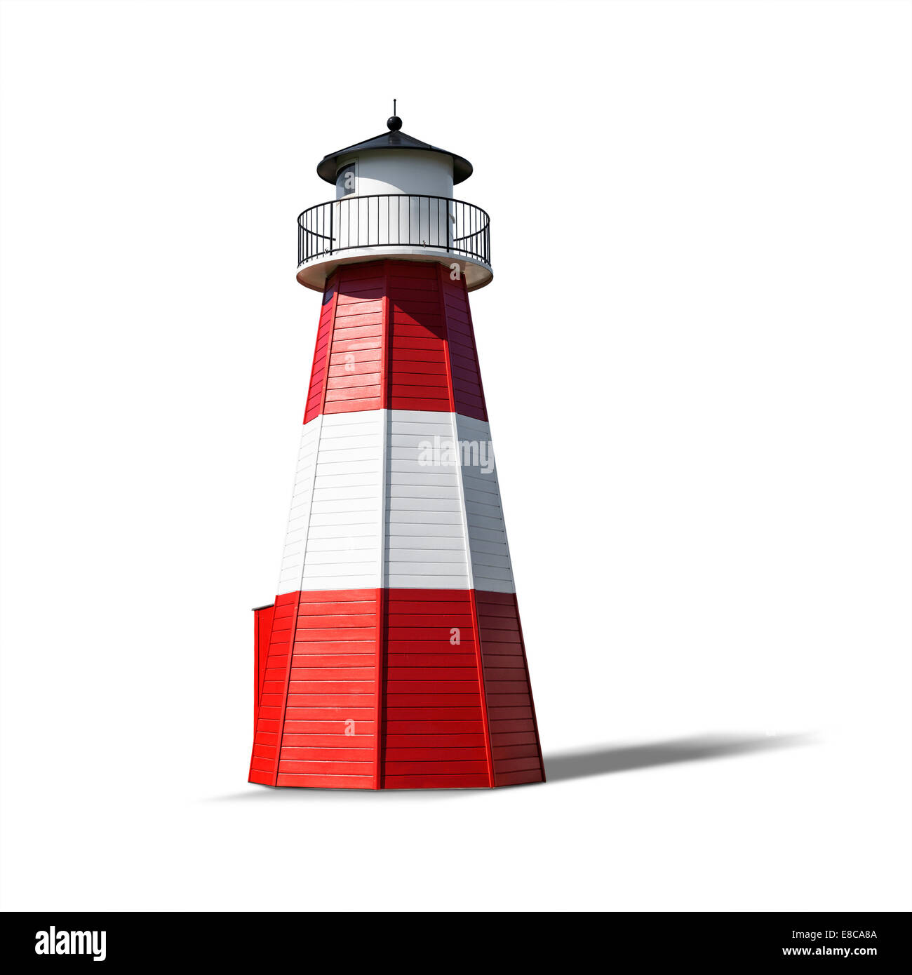 Red white lighthouse isolated on white background. Object with clipping path Stock Photo