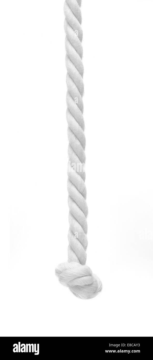 Braided white rope on white background Stock Photo