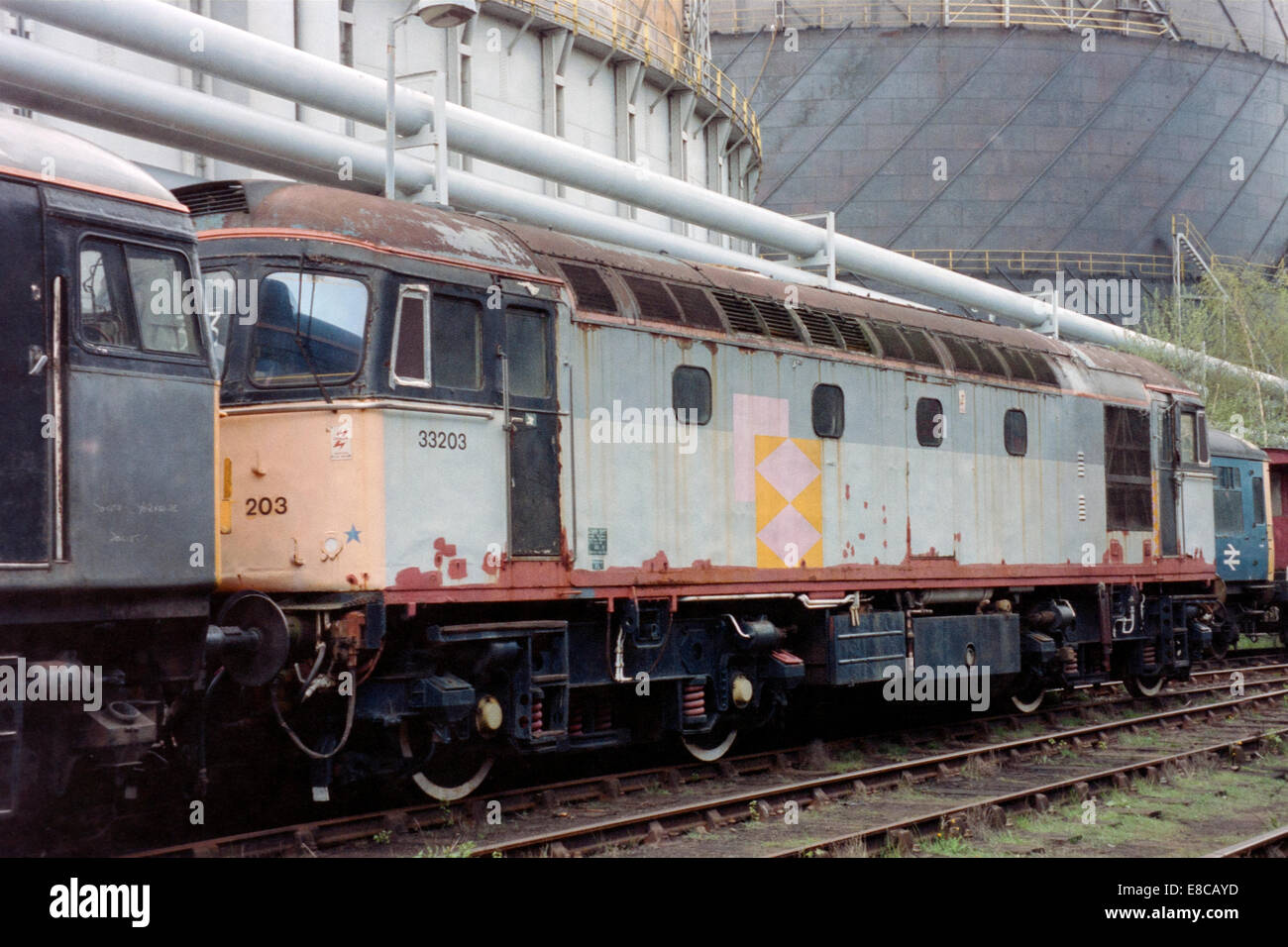 class 33 diesel locomotive number 33203 at meadowhall scrapyard england uk Stock Photo