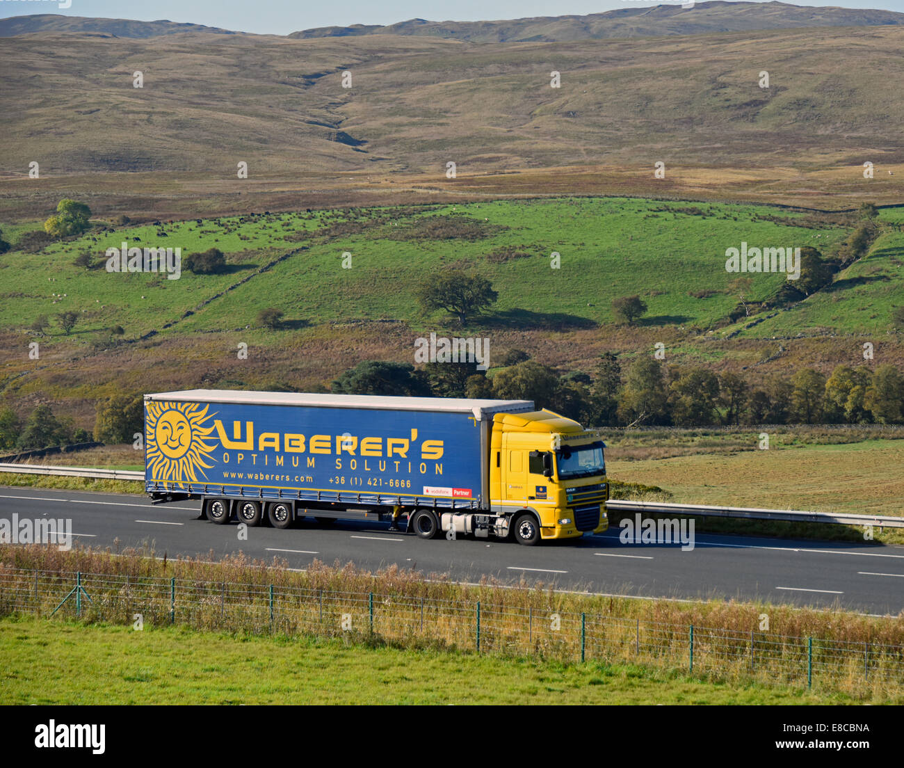 Waberer's Optimum Solution HGV. M6 Motorway, northbound. Shap, Cumbria, England, United Kingdom, Europe. Stock Photo