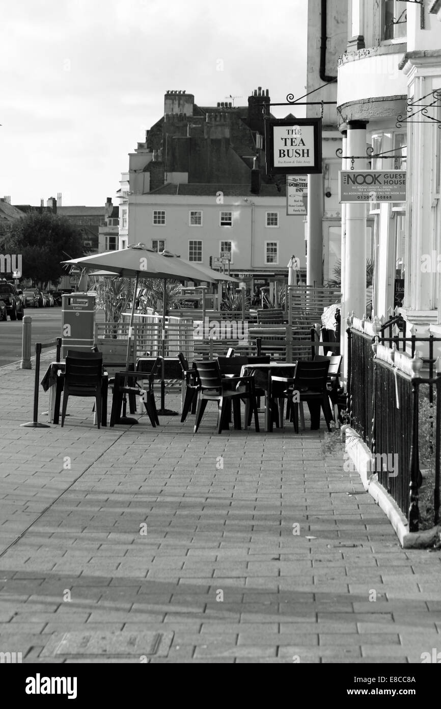 Monochrome image of Weymouth seafront in the early morning. Stock Photo