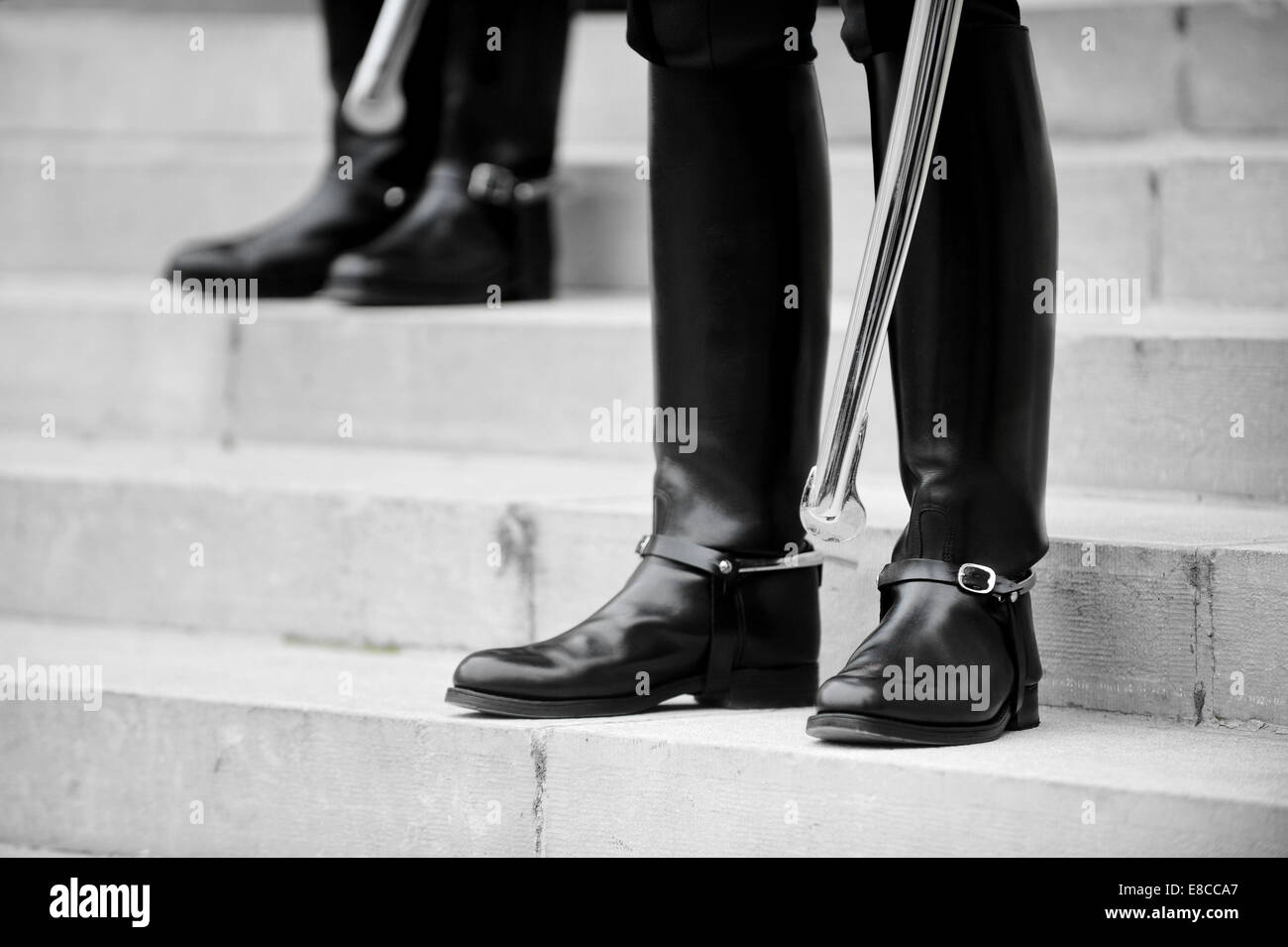 Boots detail of ceremonial guards of honour standing on the stairs Stock Photo