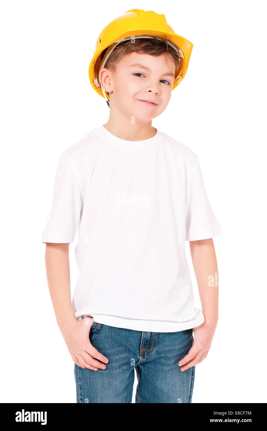 Boy in hard hat Stock Photo