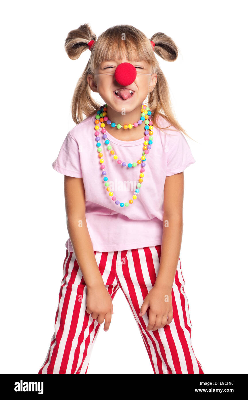 Little girl with clown nose Stock Photo