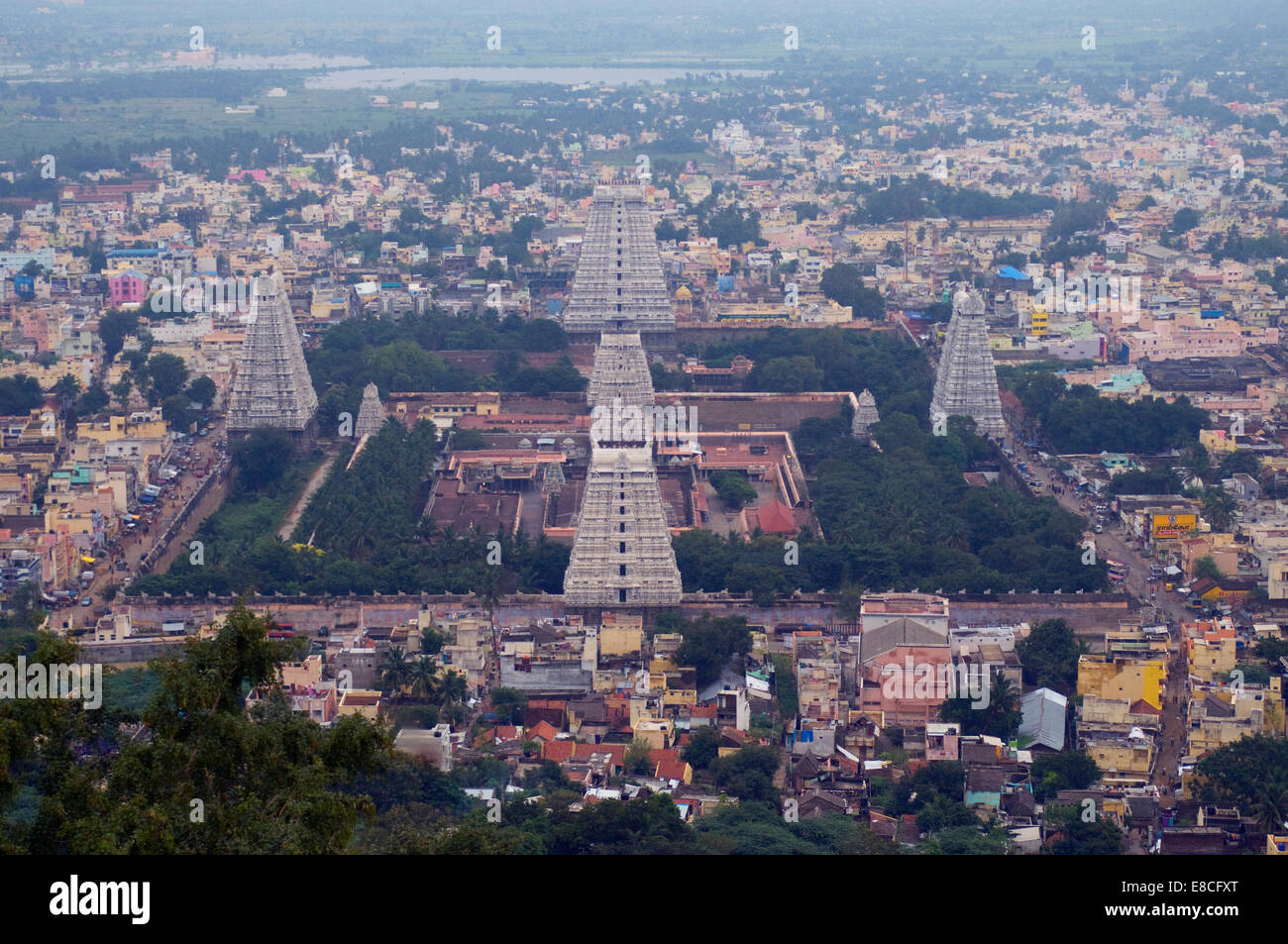 The largest Shiva Temple in Southern India, seen from Arunachala Hill made famous in recent times by the modern saint Sri Ramana Stock Photo