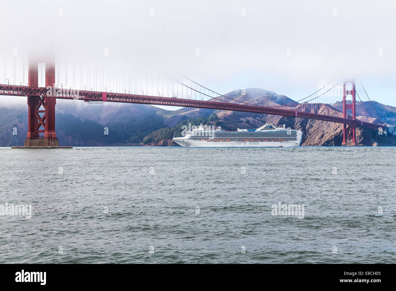 Golden Gate Bridge with cruise ship Stock Photo