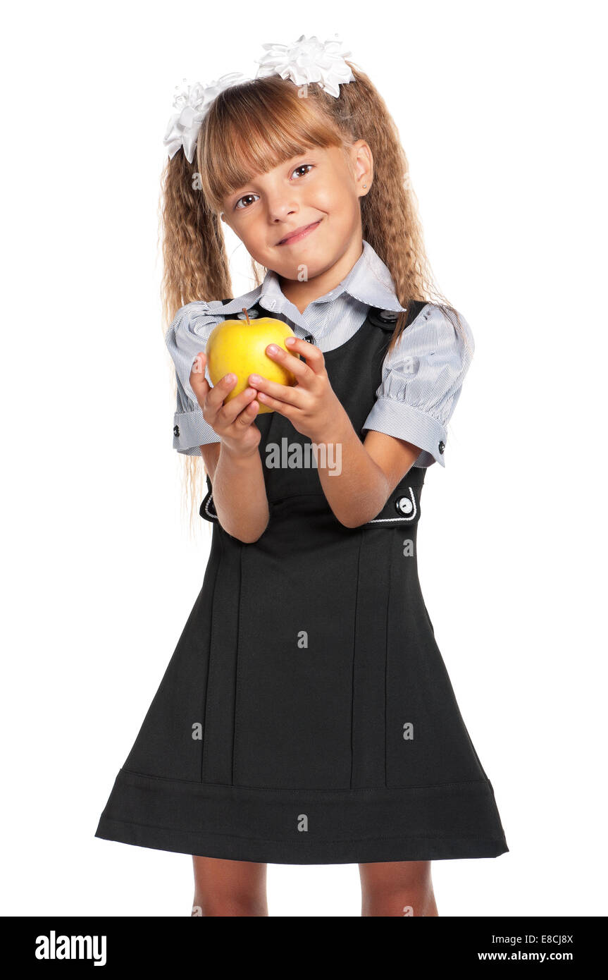 Little girl with apple Stock Photo - Alamy
