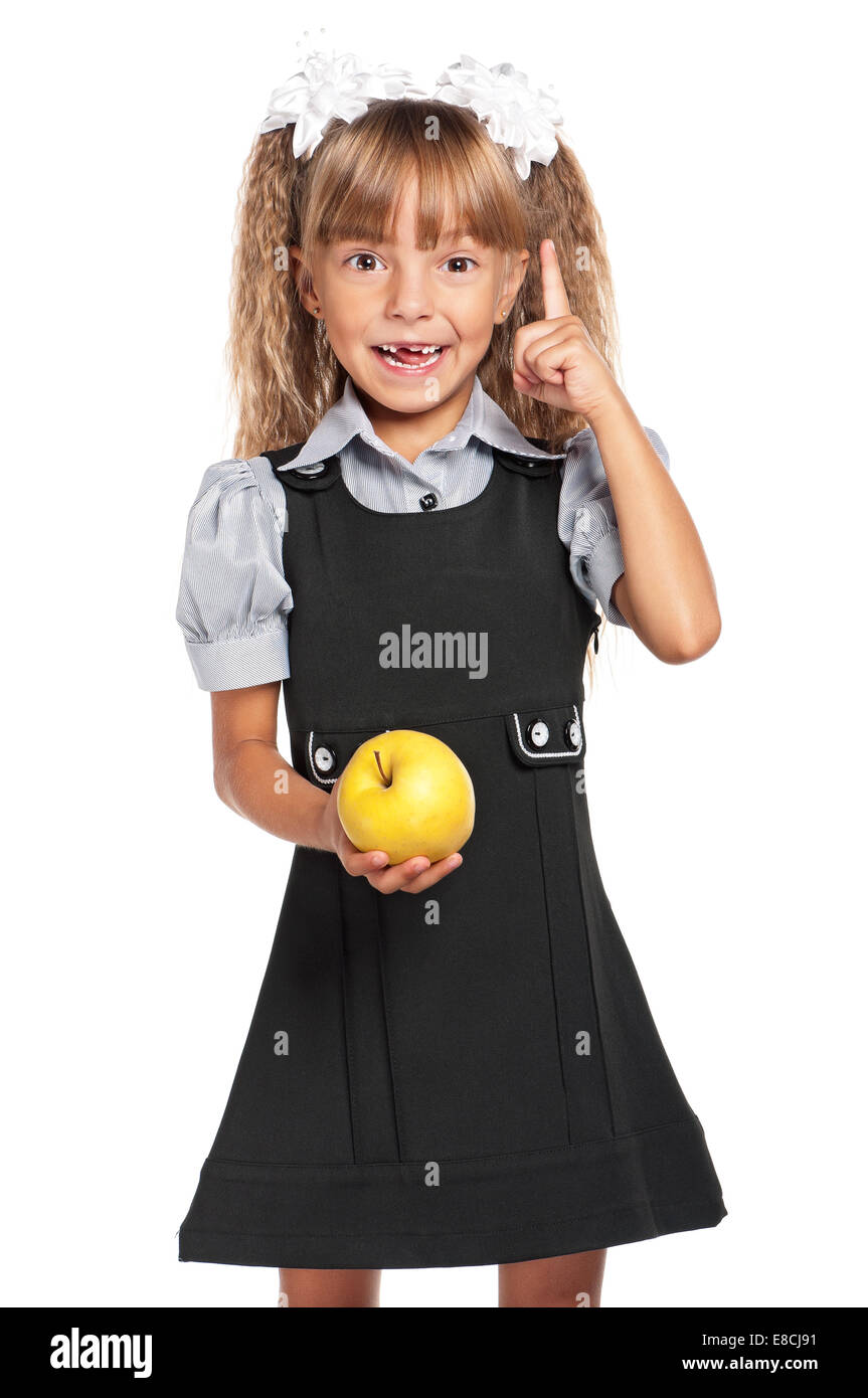 Little girl with apple Stock Photo - Alamy
