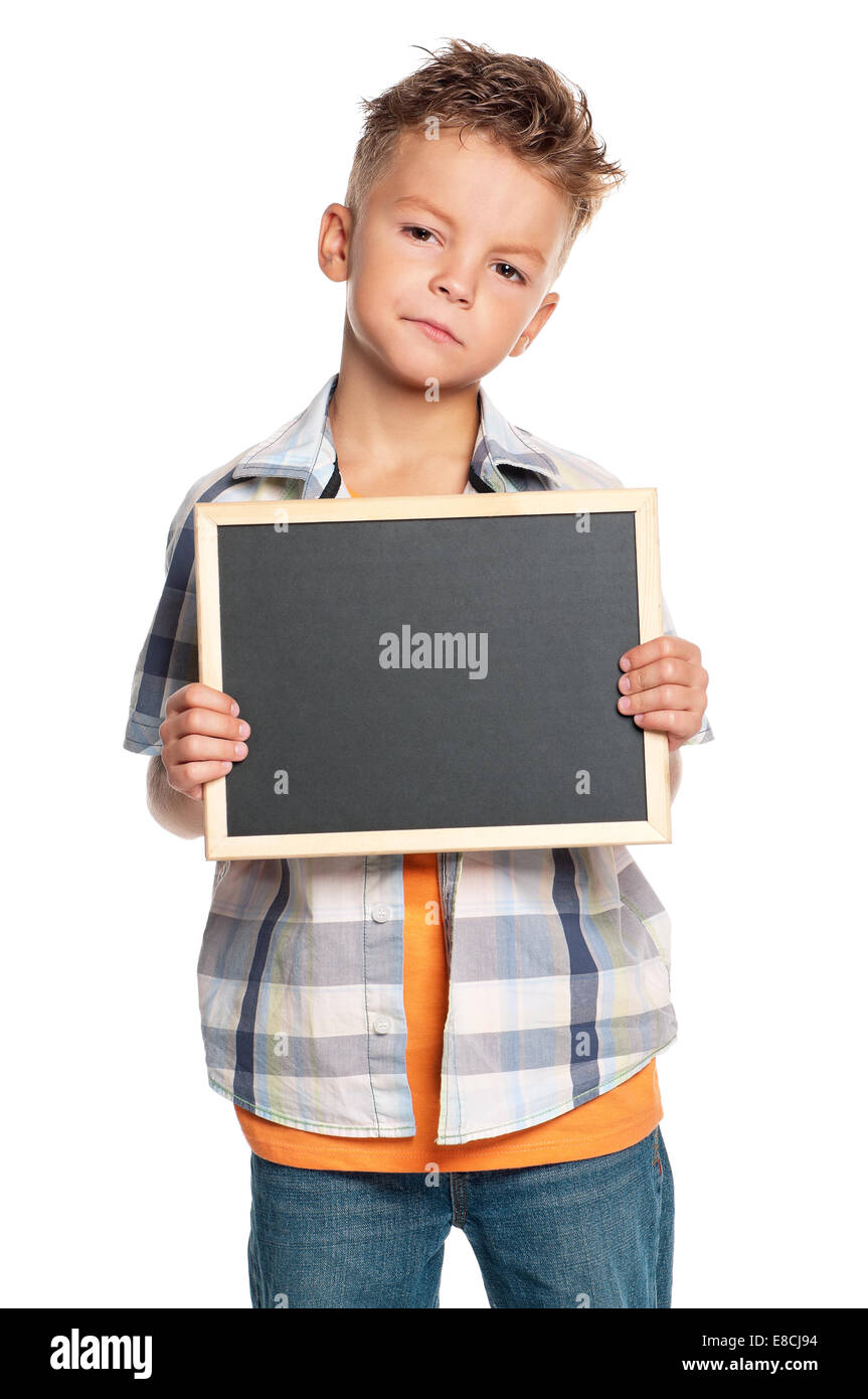 Boy with small blackboard Stock Photo