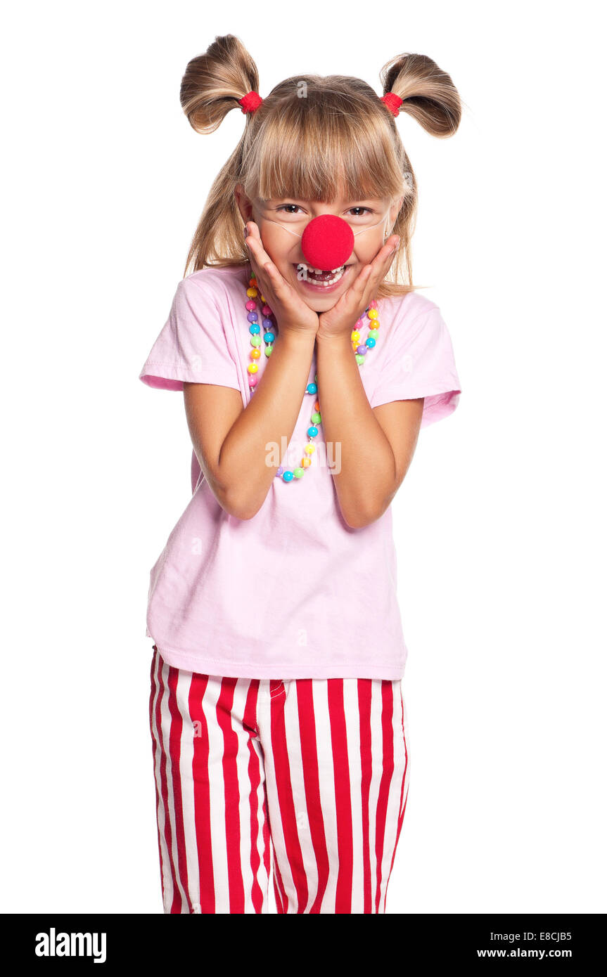 Little girl with clown nose Stock Photo