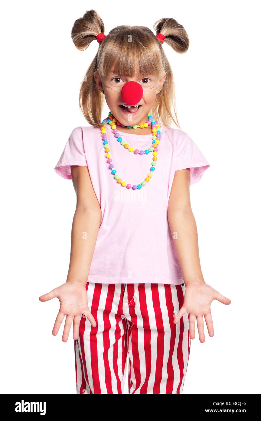 Little girl with clown nose Stock Photo