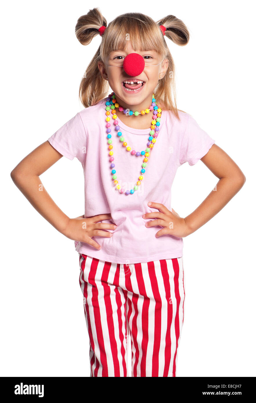 Little girl with clown nose Stock Photo